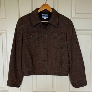PENDLETON Light Brown Herringbone Cropped Wool Jacket | Size US 8